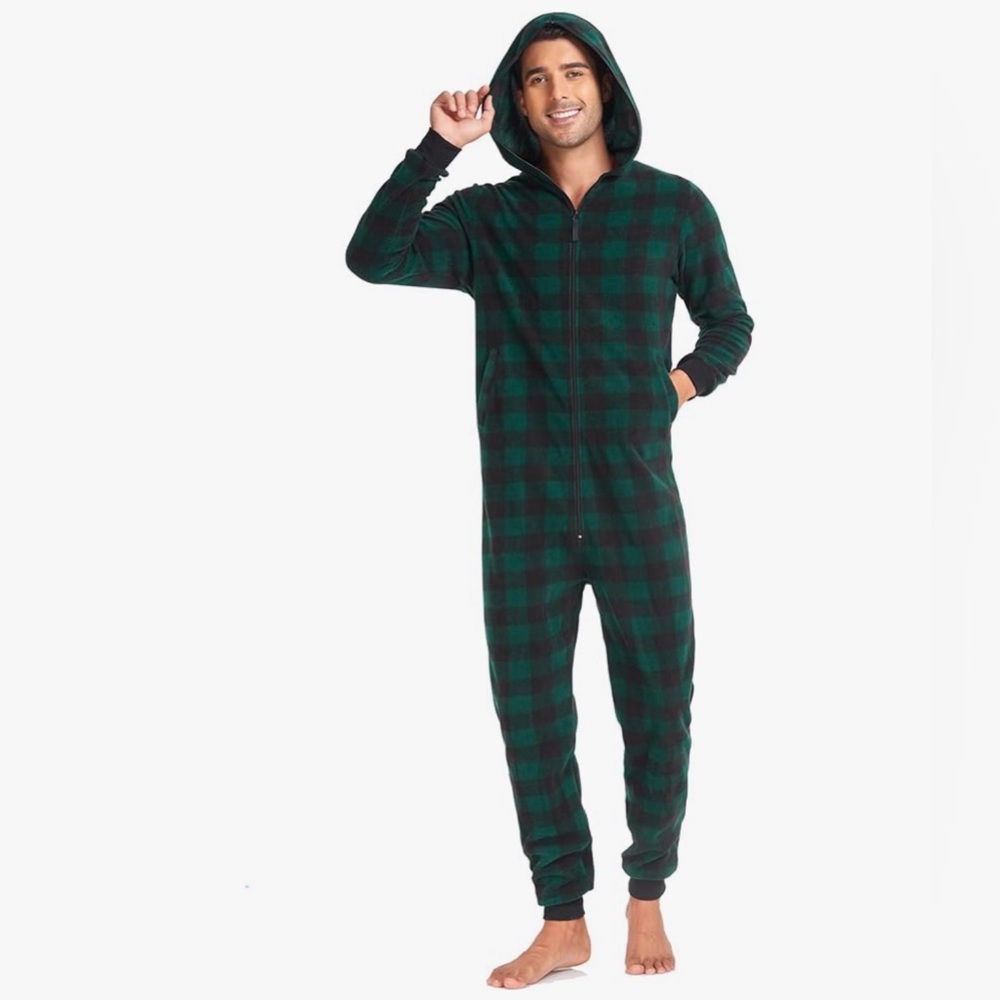 Green Plaid Hooded Onesie Pajamas Men’s XL NWOT